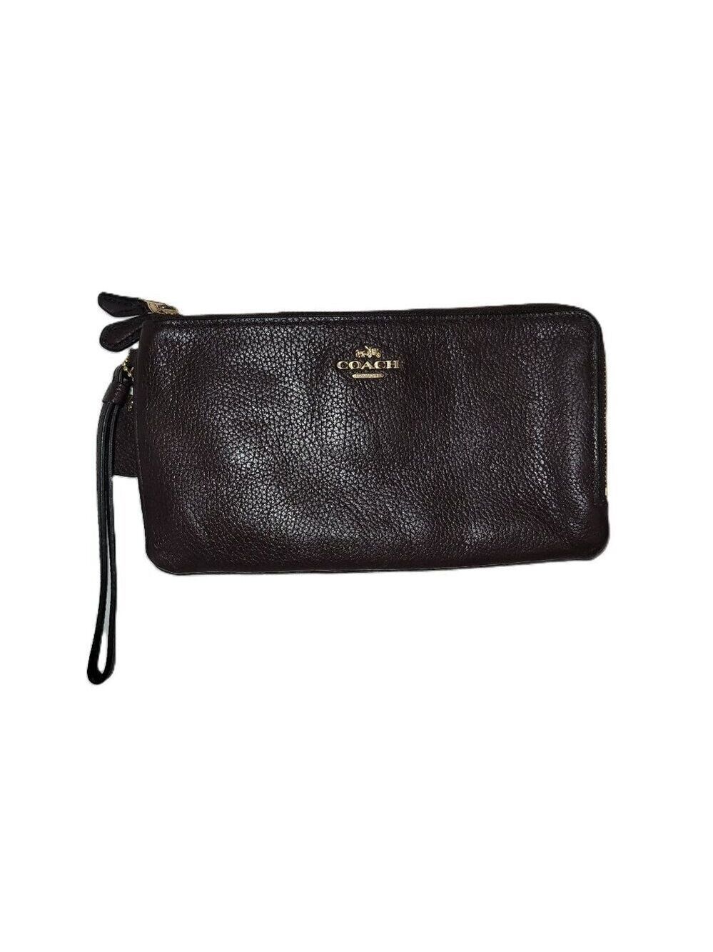 Coach Double Zip Brown Pebble Leather Wallet Wristlet Style Number 54052 Women's